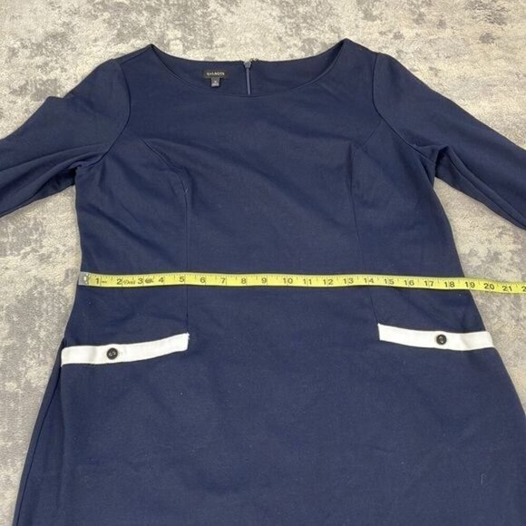 Talbots Navy Blue White Trim Career Office Dress Mod Retro 3/4 Sleeve Sz 12 - Picture 9 of 10